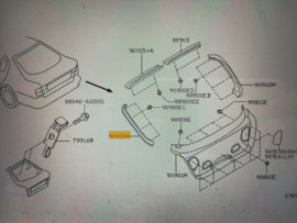 Afdekkap interieur achter links Nissan Primera P11 hatchback 90903-9F600 (90903-2F70*) Gebruikt.