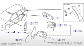 Buitenspiegel rechts Nissan Almera Tino V10 96301-BU22A Origineel