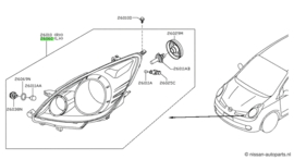 Headlamp assy-left-hand Nissan Note E11 26060-BH10A Original.