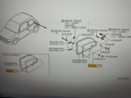 Zijruit links Nissan Micra K11 83313-4F300 Gebruikt.