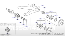 Draagarm rechtsachter Nissan 300ZX Z31 55501-01P00 + 43213-02P00 + 38162-02P00 Gebruikt.