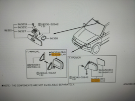 Door mirror assy-left-hand Nissan King Cab D22/ LCD22 96302-3S305 Original, without glass.