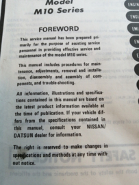 Service manual '' model M10 series ''  Nissan Prairie M10 SM3E-0M10G0 Used part.