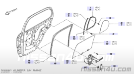 Raamgeleiding linksachter Nissan Almera N16 82223-BM700