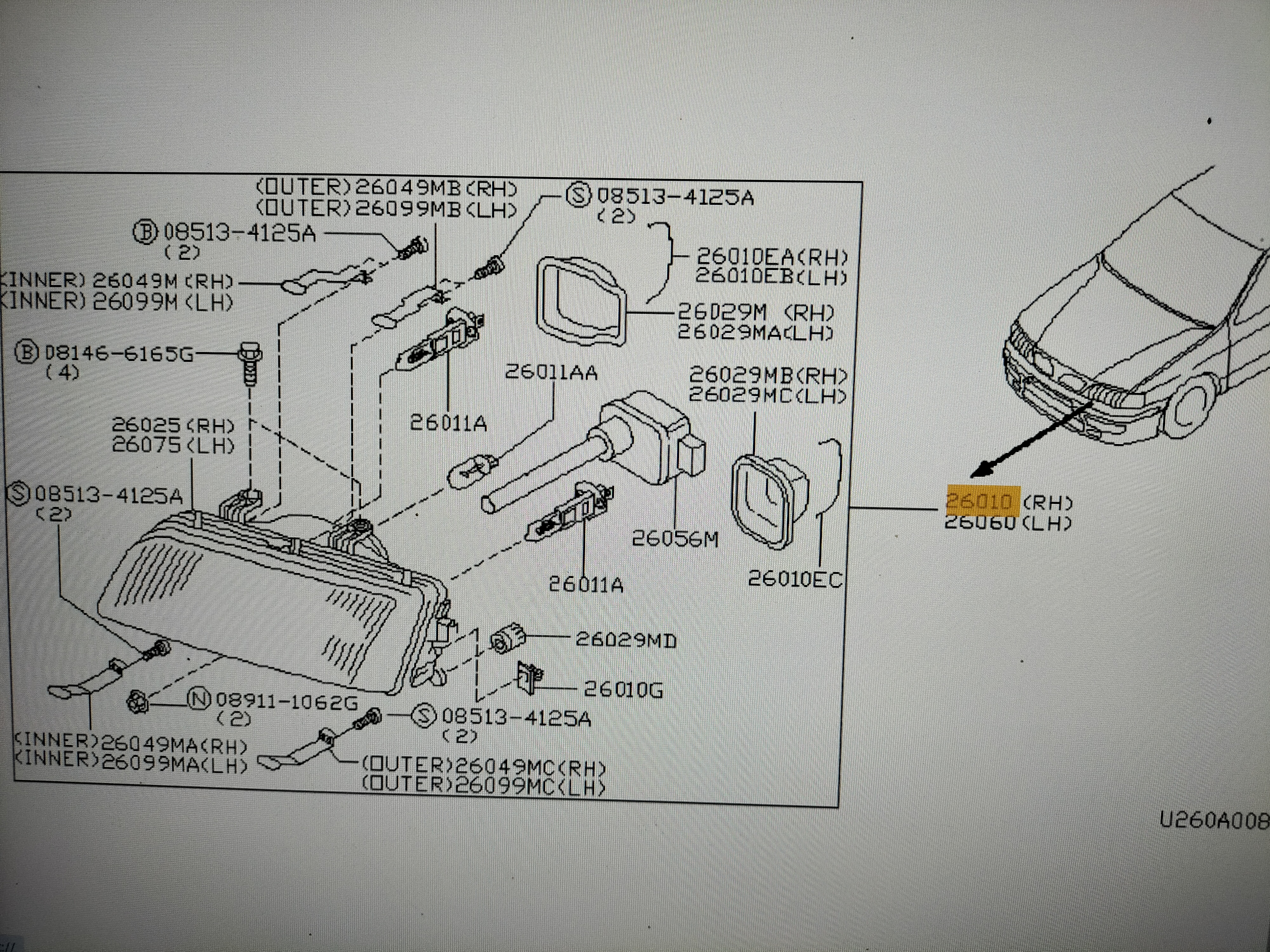 Headlamp assy-right hand Nissan Primera P11 26010-2F925 Nieuw.