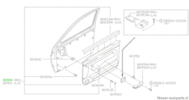 Deurpaneel rechtsvoor Nissan Terrano2 R20 80900-0X802 Gebruikt.