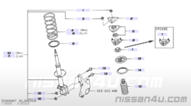 Schokdemper Nissan Almera N15. Linksvoor. 54303-1N525