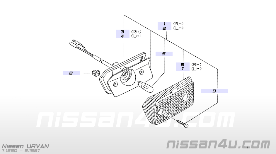 Lamp side flasher, left-hand Nissan Urvan E23 26165-R8001 Original.