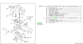 Carburetor kit-repair, A GA14DS/ GA16DS Nissan 16009-51J00 B13/ N14/ P10/ W10/ Y10 Original.