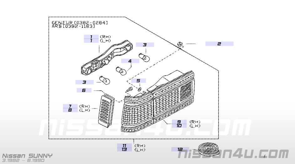 Achterlicht links Nissan Sunny B11 - sedan 26555-03A01 IKI 4294 Origineel.