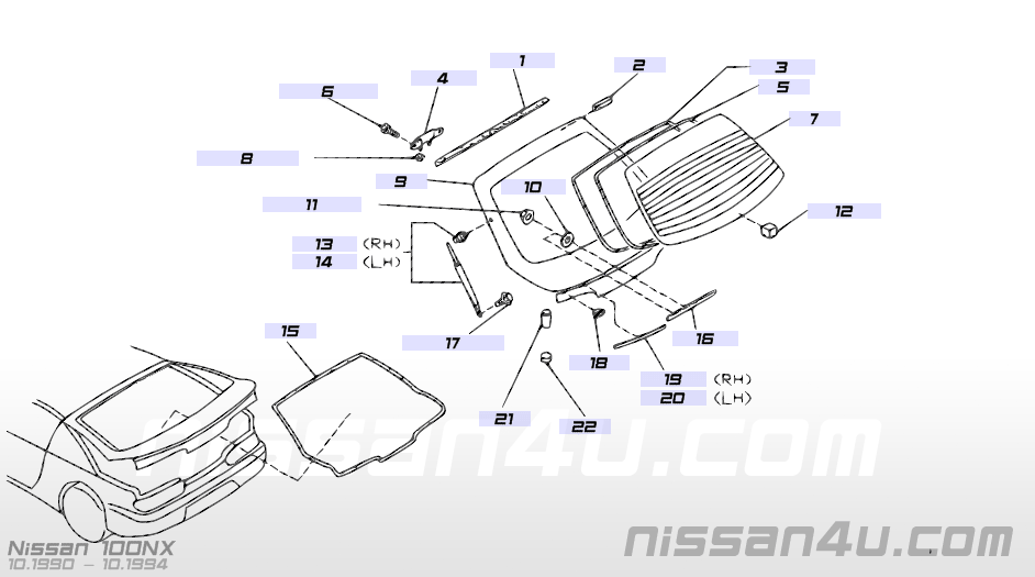 Door-back Nissan 100NX B13 90100-66Y30 (AG2) Used part.