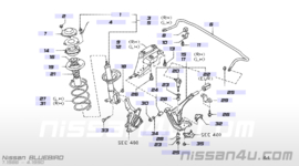 Veerpoot linksvoor Nissan Bluebird T72 54303-D4127 + 54010-Q9005 Gebruikt.