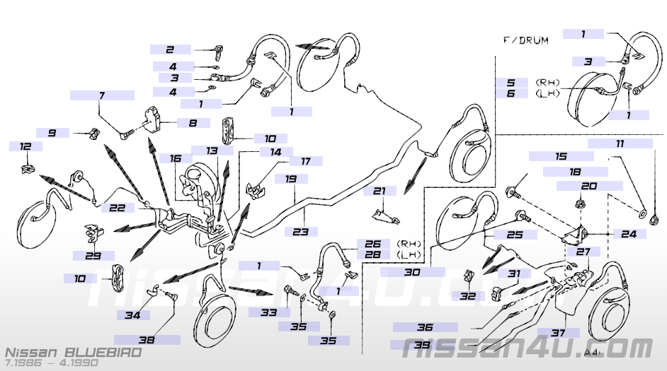 Remslang linksvoor Nissan Bluebird T72 46210-Q9005 Nieuw.