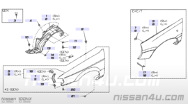 Binnenscherm linksvoor Nissan 100NX B13 63843-61Y00 Gebruikt.