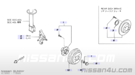 Wielnaafsamenstelling achteras rechts Nissan Sunny N14 43040-50C00