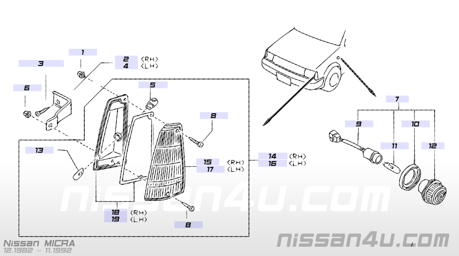 Lamp clearance, left-hand Nissan Micra K10 26175-22B00 Little damage.