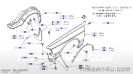 Fender-front, right-hand Nissan Bluebird 910 63112-W2231 Origineel.