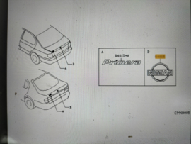 Emblem-rear Nissan Primera P11 hatchback 90890-9F510 Used part.