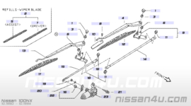 Pivot wiper, no 1 Nissan 100NX B13 28850-67Y00 (20231014) Used part in car sheetplate.