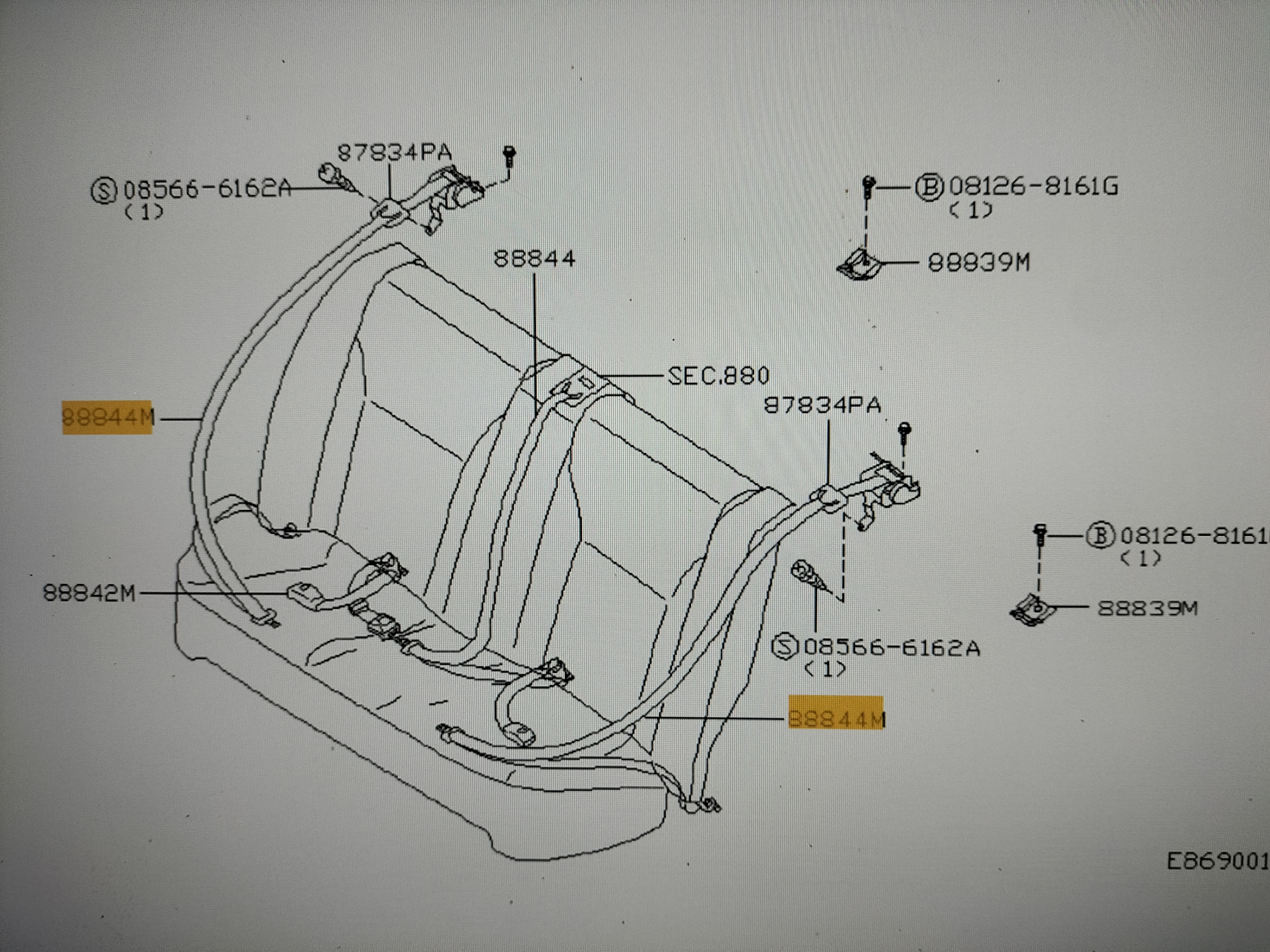 Belt rear seat tongue Nissan Primera P11/ WP11 88844-8F800 Used part.