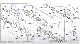 Aandrijfashoesset wielzijde YD22DDT Nissan Almera N16 Japan Made 39241-5M325