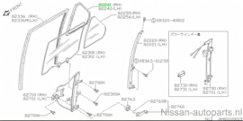 Rubber zijruit achterportier rechts Nissan Sunny N13 sedan 82272-59M00 Gebruikt.