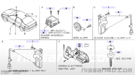 Airbagsensor links Nissan Primera P11/WP11 98831-9F726 (98831-9F740) (0285002085) Gebruikt.