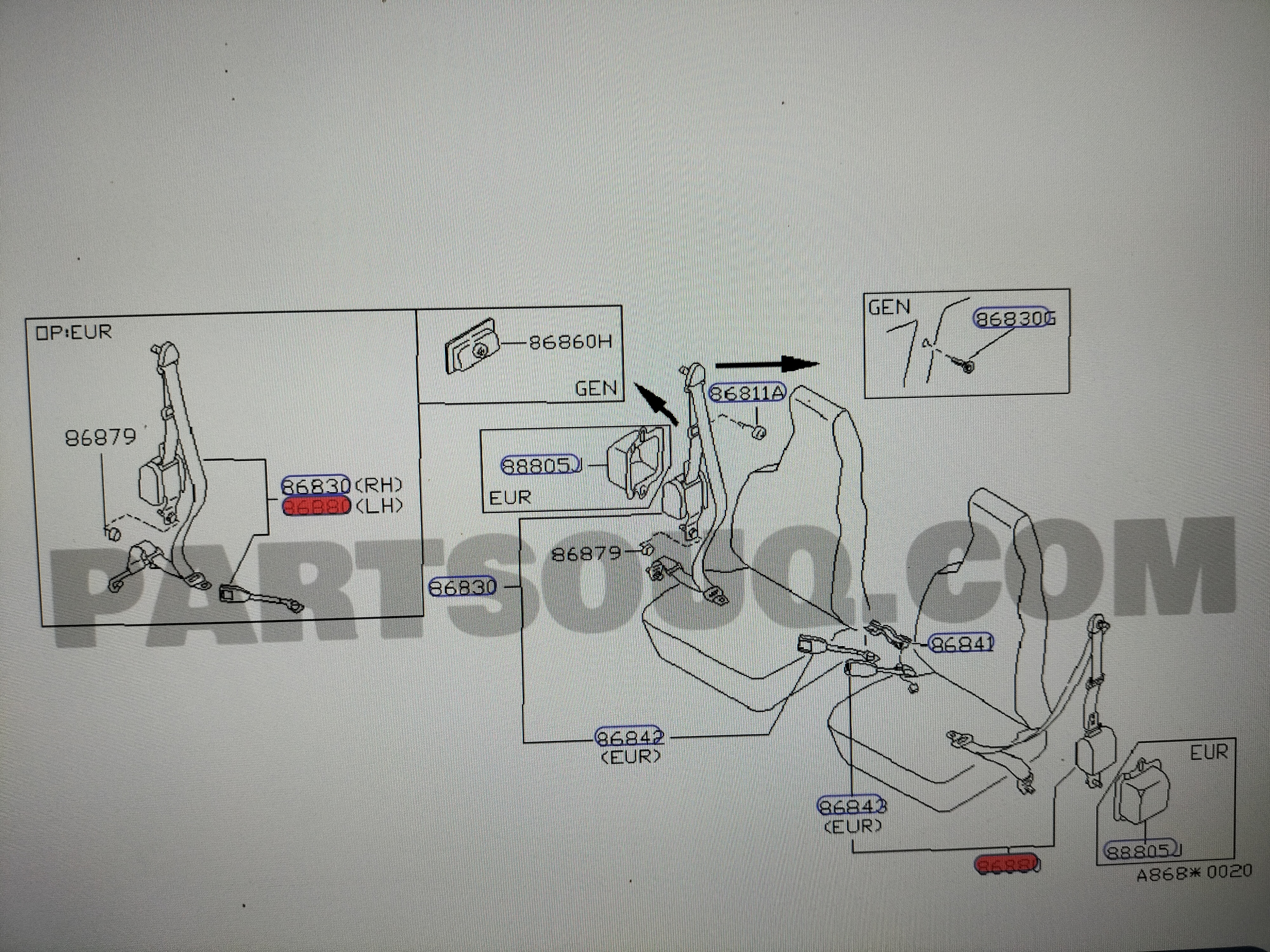 Veiligheidsgordel linksvoor Nissan Micra K10 86841-22B00 Gebruikt.