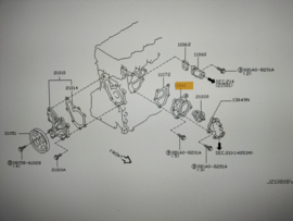 Housing-thermostat D22DDT / YD22DDTI/ YD22ETI/ YD25DDT Nissan 11061-AD200 D22/ D22S/ LCD22/ N16/ T30/ V10 Used part.
