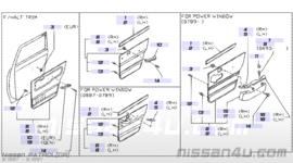 Bovenste sierstrip deurpaneel achterportier links Nissan Patrol Y60 82903-52N01