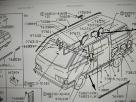 Moulding-roof drip, rear right-hand Nissan Vanette C120 76816-G4000 Original.