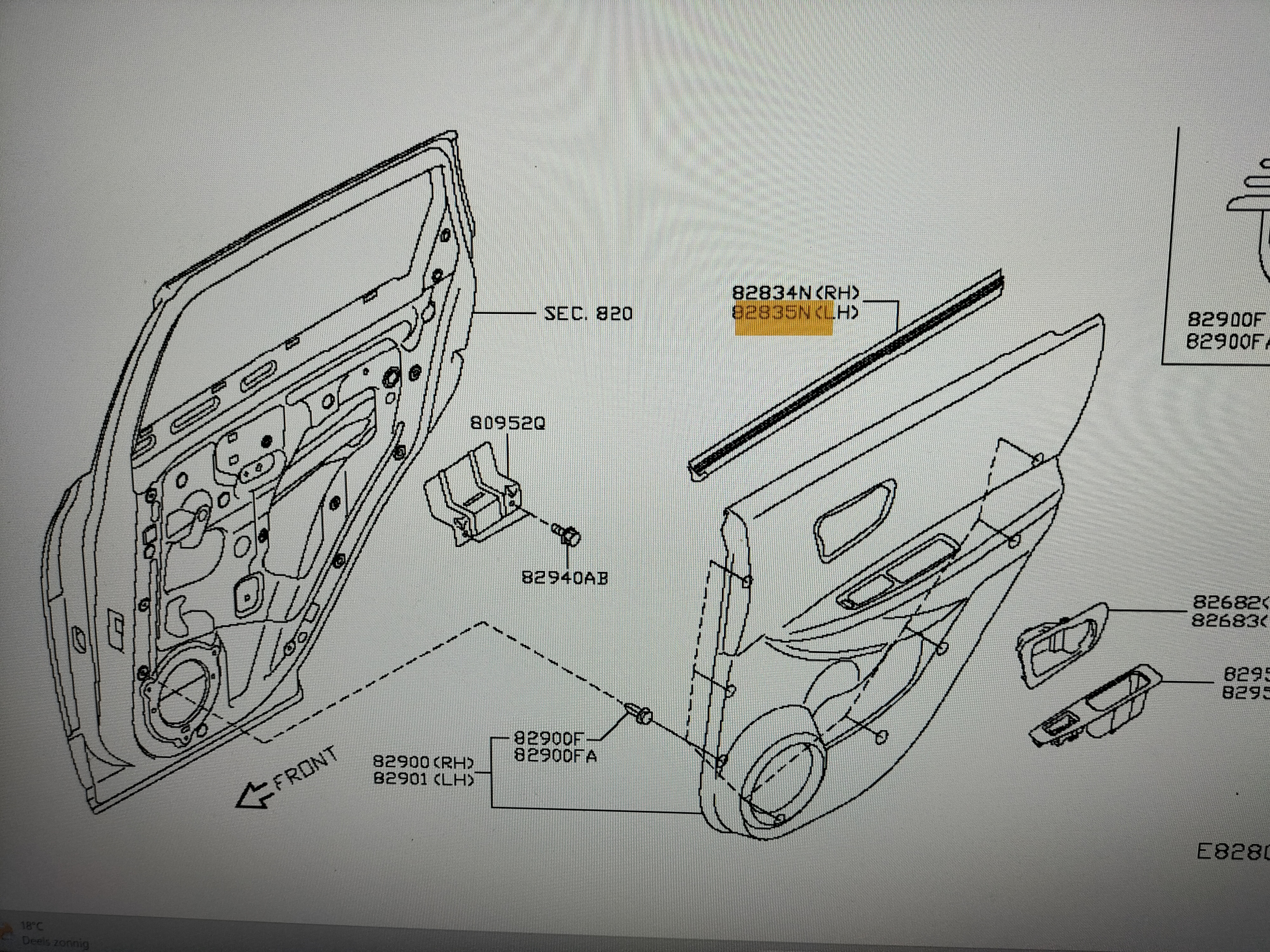 Afstrijkrubber/raamgeleiding linksachter Nissan Qashqai J10 82835-JD000 Gebruikt.
