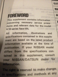 Service manual '' Model K10 series '' Suplement-I Nissan Micra K10 SM4E-K10SG0