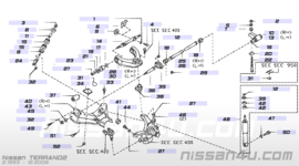 Draagarm linksvoor bovenste Nissan Terrano2 R20 54527-7F000 + 54536-01G00 Gebruikt.