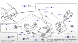 Achterlicht Nissan Almera N15 links-buitenste. 26555-3N525