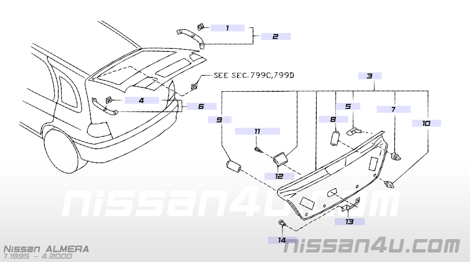 Aanslagrubber hoedenplank Nissan 79990-15F00 N13/ N14/ N15/ S12/ S13 Gebruikt.