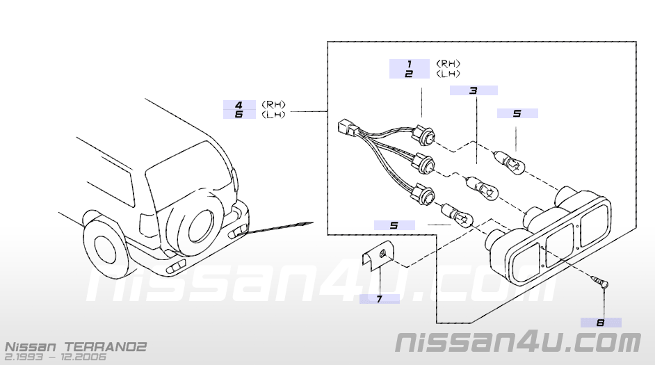 Lamp rear combination, left-hand Nissan Terrano2 R20 26555-0X001 Nieuw.