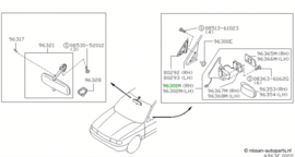 Buitenspiegel rechts Nissan 100NX B13 96301-74Y00 Origineel.