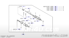 Aandrijfas links Nissan Bluebird LD20 39101-D4600 T12/ U11