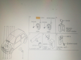 Claxon laag 335HZ Nissan Micra K11 25620-6F601 Gebruikt.