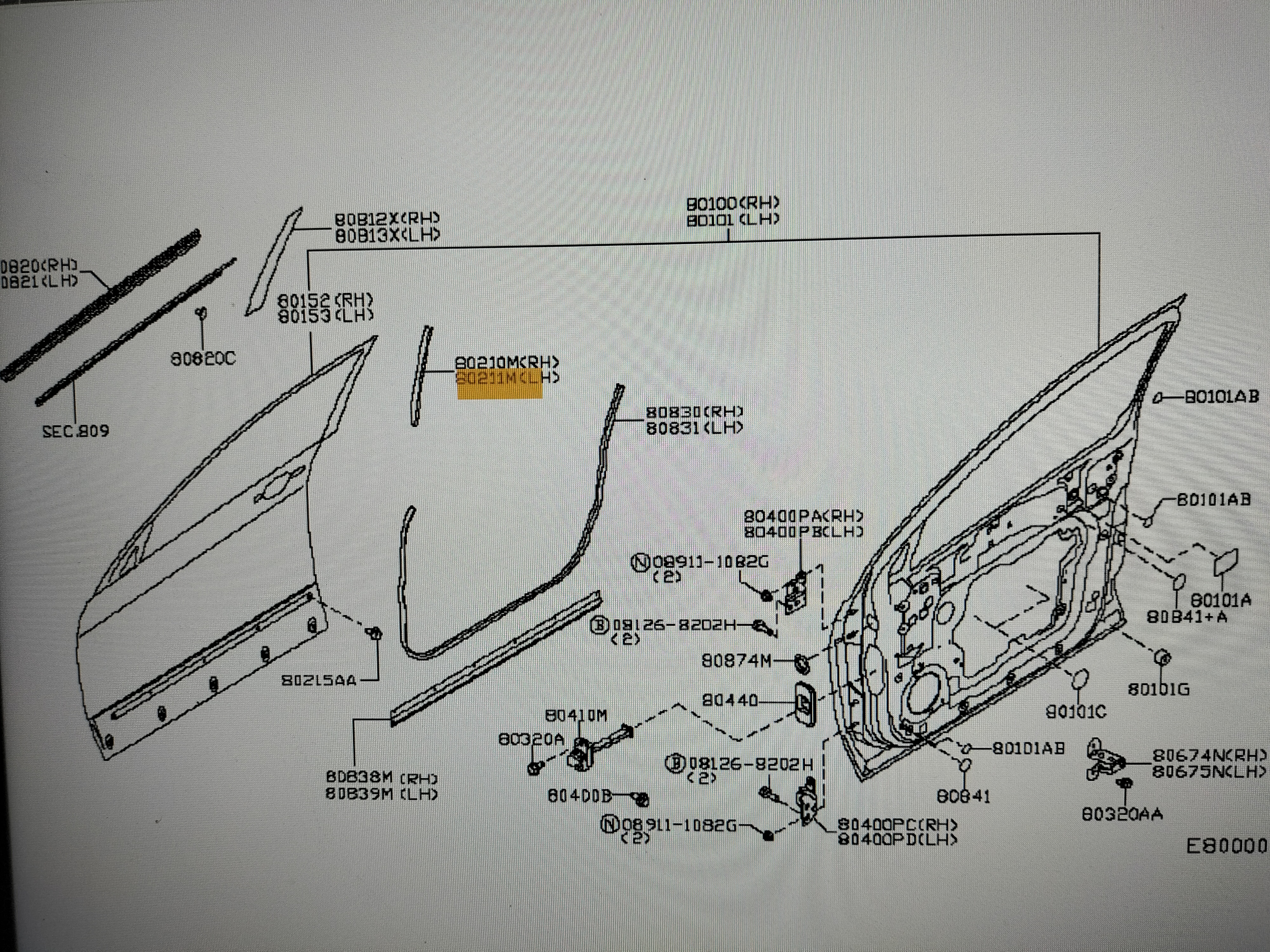 Sash assy-front door, lower left-hand Nissan Qashqai J10/ JJ10 80215-JD000 Gebruikt.