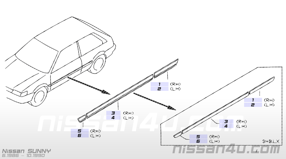 Sierstrip portier linksvoor Nissan Sunny N13 80873-57M10 Origineel.