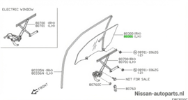 Portierruit linksvoor Nissan Micra K11 3-deurs 80301-4F100 Origineel.