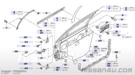 Portierraamgeleider linksvoor Nissan Primera P11/ WP11 80821-2F000 Origineel.
