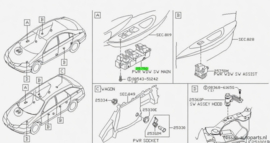 Raambedieningsschakelaar bestuurderskant Nissan Primera P12 25401-AV640 Gebruikt.