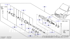 Aandrijfas links Nissan Micra K11 1.3/1.4 39101-4F400