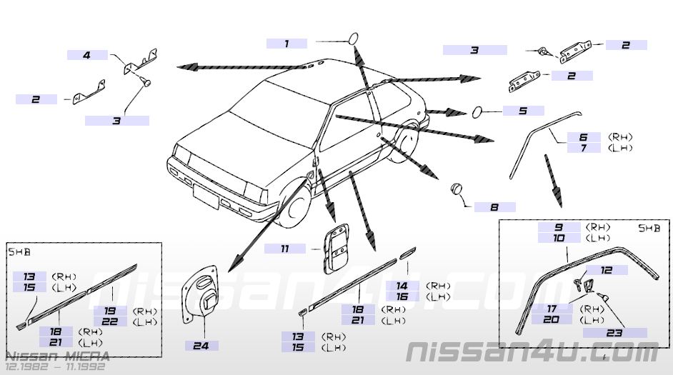 Sierlijst carrosserie rechtsachter Nissan Micra K10 78872-21B01 Gebruikt.
