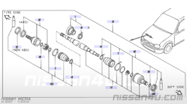 Aandrijfashoesset wielzijde Nissan Micra K11 39241-4F125 Origineel.