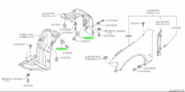 Clip protector-front fender Nissan 63848-35F00 A32/ CA33/ K11/ N16/ P11/ S13/ V10/ WP11/ Z33 Original.
