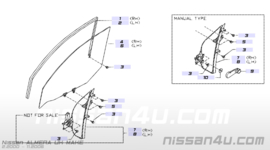 Raammechanisme met motor rechtsvoor Nissan Almera N16 80700-BM605